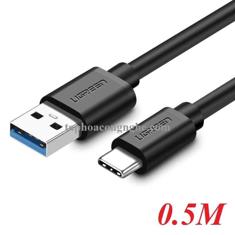 Ugreen 20881 0.5M màu đen Cáp dữ liệu USB 3.0 sang Type-C truyền dữ liệu từ máy tính ra điện thoại dài US184 30020881